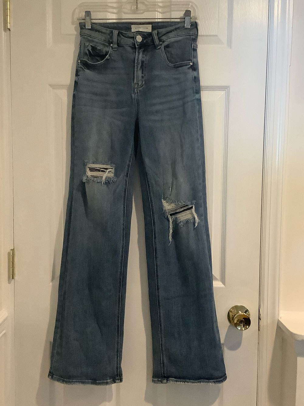 RISEN Medium Wash Distressed Torn High Waist Flare Stretchy Jeans 3/26